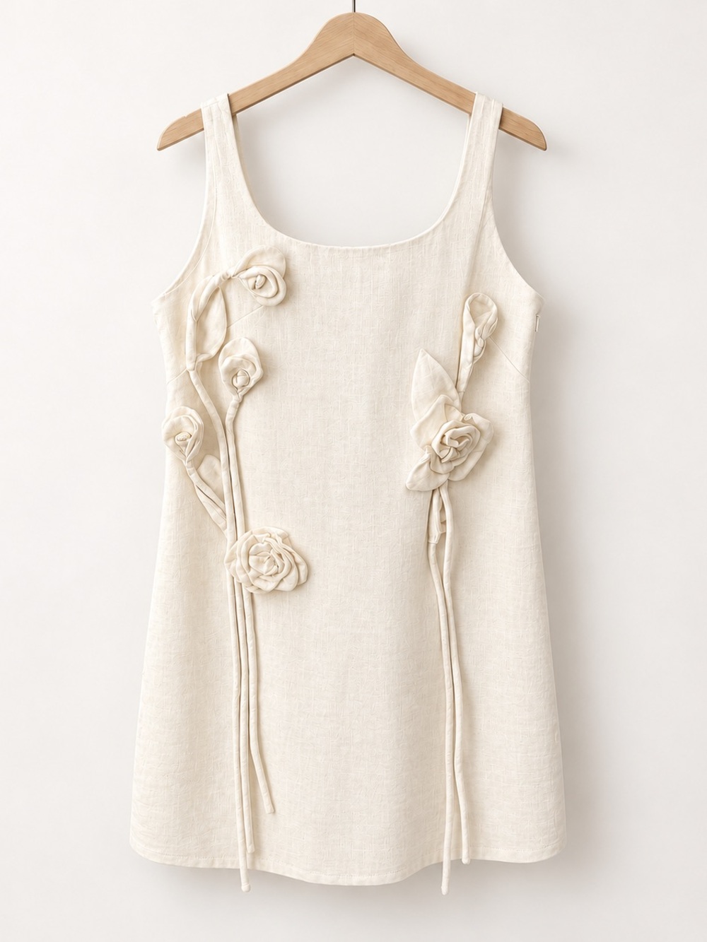 FARM Rio white  Linen Mini Dress with Floral Rosette Appliqués